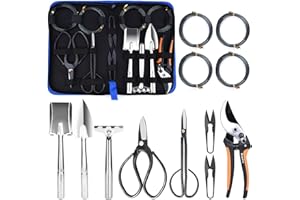 Preciva Bonsai Werkzeug, Gartengeräte Set 12 in 1 inkl. Gartenschere Set Mini Schaufel Harke Set Bonsai Trainingsdraht für Bonsai Gartenarbeit Bonsai Starter Werkzeuge Set