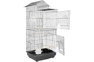 RELOVE Bird Aviary for Birds, Parrots, Inseparable, Cockatiels, Metal and Black Wood, Cage for Birds, Parrots, Inseparable, Nymphensite, Metal Aviary (46 x 35.5 x 99 cm)
