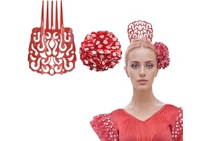 WILDARMS Peineta flamenca grande, clips de flor para el pelo mujer, pack 2 PCS, accesorio fiesta sevillana feria andaluza traje regional flamenco (ROJO BLANCO, Grande)