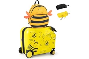 COSTWAY Valigia Cavalcabile per Bambini, 18" Valigia+ 12" Zaino,2 Pezzi, Trolley Bambini Bagaglio a Mano con Ruote Girevoli e Maniglia Retrattile, 2 Cingie Multiuso (Modello 1)