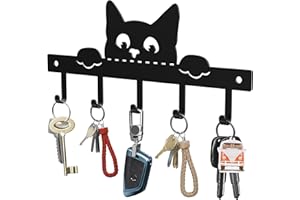 OriwarE Tablica na klucze, listwa na klucze z 5 haczykami, czarna deska do wejścia, salonu (wzór kota)