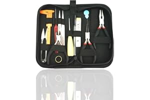 JINJIAN Juego de herramientas para joyería, 14 piezas de herramientas de reparación de joyería con alicates, cortadores, tijeras, regla para pendientes, abalorios y collares, manualidades, arreglos, limpieza