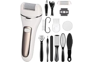 XESPIS Pedicure Elettrico,USB Ricaricabile Lima Elettrica, con 3 Rullo Ricambio, 2 Velocità e 10 Strumenti per Pedicure, IPX7 Impermeabil Rimozione Piedi per Calli e Duroni la Pelle Morta