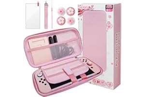 HLRAO Juego de Viaje Rosa Bolsa de Transporte Compatible con Nintendo Switch, Estuche de Bolsa de Almacenamiento de diseño Sakura con Protector de Pantalla de Vidrio HD y Agarre para el Pulgar.