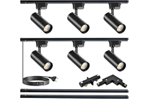 BRAVSEKAI Teste Di Illuminazione Della Pista A Led 6-Luci Lampada Faretti Da Soffitto Orientabili,Faretti Led Interno 20W Track Lighting 6000K Bianco Freddo Con Binari Extra Da 6,5 Piedi,Cucina Moderni Ufficio