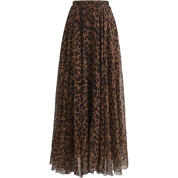 GORGLITTER Leo Rock Lange Maxirok voor dames, luipaardrok, festival, outfit, feestrok, hoge taille, herfst, winter, rok, zakelijke outfit, luipaard, M