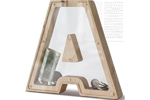DBPBToU Hucha de Madera Transparente Personalizada, Cerdito para Niños, Creativa para Billetes - Regalo de Cumpleaños/Decoración del Hogar/Recuerdo (A)