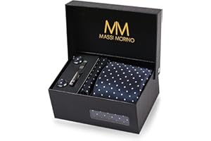 Massi Morino Cravatta e fazzoletto da uomo - con camicia gemelli, parure fermacravatta set I Accessori sposa I Cravatte Elegante Confezione Regalo