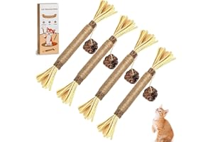 Aucenix Natural Catnip Chew Sticks for Kitten Teeth Cleaning, Silvervine Cat Toys with Catnip, Dental Sticks for Indoor Cats (Brown-4pcs)