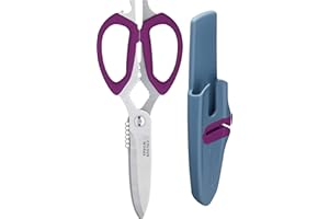 Colourworks 10 in 1 Multifunction Kitchen Scissors with Built-In Edgekeeper Scissor Sharpeners, Bottle Openers, Zester and More, Stainless Steel, Plum, 23 cm