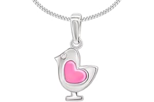 CLEVER SCHMUCK Set di ciondolo a forma di uccellino argentato, 10 x 8 mm, con cuore laccato rosa, lucido, 38 cm, in argento Sterling 925, con custodia rosa, Argento