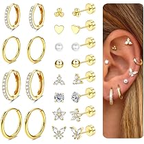15 Paar Ohrstecker Aus Chirurgenstahl – Für Knorpel-Piercings, 20G, Mit CZ & Creolen