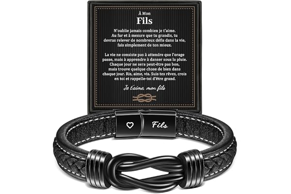 YELUWA Cadeau Fils de Maman, Bracelet avec Gravure Fils de Parents Maman Papa, Cadeaux pour Garçons Adolescents, 17e 18e 21e 16e Anniversaire Garçon, Bracelet Cuir pour Homme