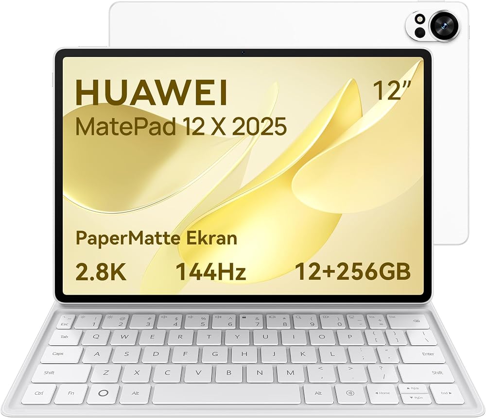 HUAWEI MatePad 12 X 2025 Yeni Tablet Kalemsiz, 2.8K, 144 Hz, 1000 nit, 12 inç Ultra Net PaperMatte Ekran, 12+256 GB, 10.100 mAh Pil, 66 W SuperCharge, WiFi 7, HUAWEI Notes, Ultra Hafif Klavye, Beyaz