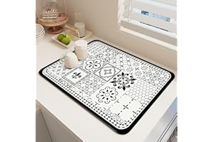 Argumub Raidley Quick Dry Dish Mat, Retro Quick-Drying Water-Draining Mat for Kitchen Bar Countertops Coffee Dish Draining Mat (Style-C, 11.8*15.7 inch)