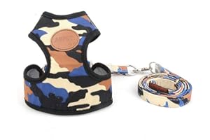 SMALLLEE_LUCKY_STORE Hundegeschirr und Leine, für kleine Hunde, Katzen, Netzgewebe, verstellbar, gepolstert, Militärblau, Größe S (Brustumfang: 24,1-34,3 cm, Gewicht: 0,9-2,9 kg)