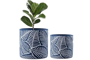 FairyLavie Plant Pots, 17+14 CM Cement Pots Planters with Drainage Hole and Plastic Stopper, Flower Pots for Indoor Outdoor Plant, Great for Home Decor, Set of 2
