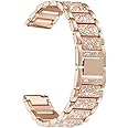 Abanen Compatible with Fossil Q Venture Watch Band,18mm Lightweight Alloy Metal Bling Crystal Quick Release Wristband Strap for Fossil Q Venture Gen4/3,Women's Sport (Rose Gold)
