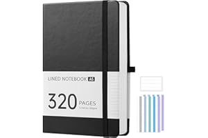 DUNSOO Notebook A5 Lined, Hardback Journal Notebooks, Notepad 320 Pages, Made 100g/m² Thick Paper, Note Book for Students, Teachers, Office, Stationery Supplies (Black)