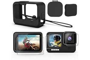 Kuptone Zubehör-Kit Silikonhülle Schutzhülle mit Gummikappe + Panzerglas-Displayschutz mit Objektiv-Abdeckkappe