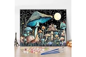 TISHIRON Paint by Number for Adults and Kids Beginner DIY Painting Kits Acrylic Painting by Numbers Moon under The Stars Mushroom Snail for Home Wall Decorations-16x20inch