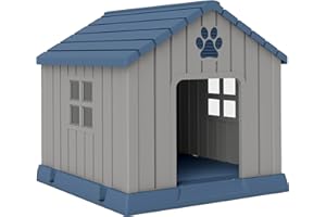 PawHut Niche pour Chien extérieur en polypropylène imperméable, ventilé, Ultra Facile à Assembler, Maison Chien extérieur, Plancher surélevée et bouches d'aération, Jardin, terrasse, intérieur, Gris