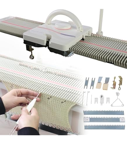 Macchina Per Maglieria LK150, Calibro 6.5 Mm (3.9), 150 Aghi, Portatile E Leggera, Con Accessori Completi Per Maglioni E Lavori A Maglia, Bianco/Rosa