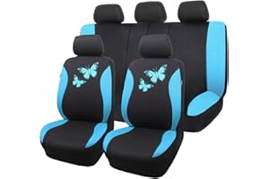 ‎FLYING BANNER Flying Banner Autositzbezüge aus atmungsaktivem Netzstoff, buntes Schmetterlings-Offset-Druckmuster, Airbag-kompatibel, vollständiges Set, Mintblau