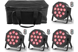 DELIBANG 4 PCS RGBW Par LED Batterie Rechargeable avec Sac, 12 LED Sans Fil Lumiere Par avec Télécommande Timing, Exterieur Intérieur Lumiere de Scene pour DJ Disco fête Bar Noël Mariage