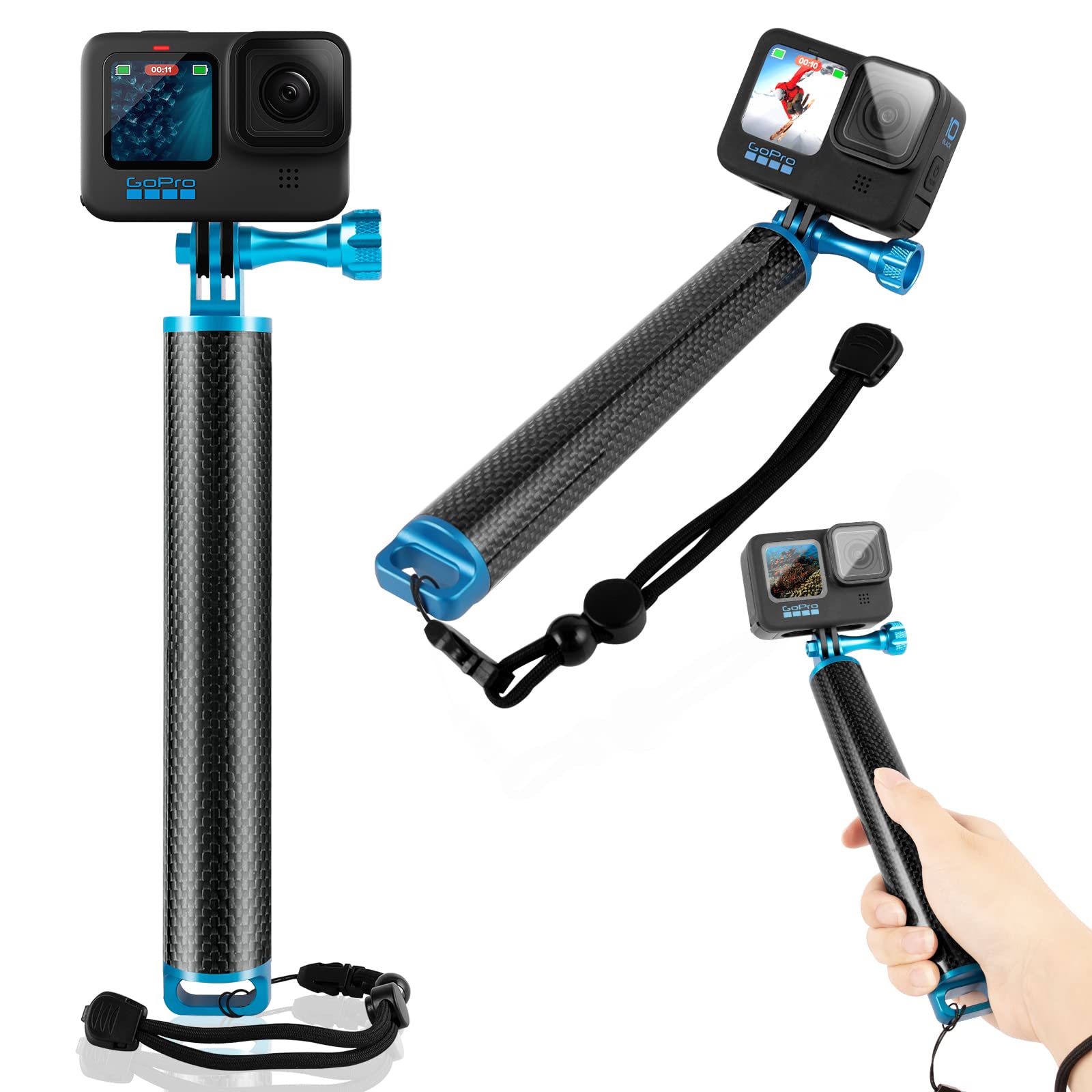 OAHU Go Pro Selfie Stick Floating Hand Grip Waterproof Stick for GoPro Hero 11 10 9 8 7 6 5 4 3 2, Fusion, Max, Underwater Selfie Sick for Most Action Cameras