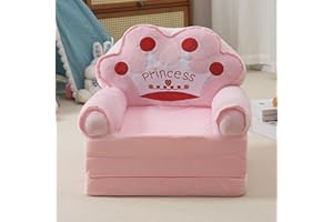 Aurour Comfy Toddler Chair, Kids Couch Fold Out to Lounger, Foldable Baby Sofa Plush for Girl and Boy Age 18 Months and Up Pink Crown
