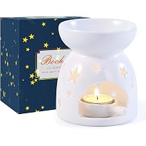 Sharemee Keramik Diffuser & Ölbrenner – Blumenmuster, Für Teelichter, Aromatherapie, Weiß