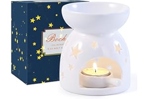 Bochee Brucia Essenze Ceramica Bruciatore Candele con Confezione Regalo, Disegno Stella, Aromaterapia, Bruciatore Oli Essenziali con Portacandele, per Decorazione Casalinga Regalo per Meditazione