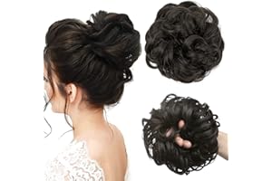 ‎JJSTAR JJstar Haarteil Mit Gummiband, Groß Dutt Haarteil Schwarz Braun Gelockt Haargummi Mit Haaren Hochsteckfrisuren Haarverlängerung Messy Bun Haarteile für Damen Mädchen Pferdeschwanz