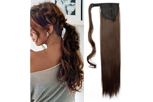 SILK-CO Wrap Around Ponytail Hair Extension 23inch One Piece Clip in Pony Tail Light Brown Synthetic Straight Hairpiece