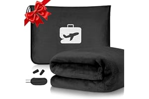 ‎FLINTRONIC flintronic Reisedecke Kissen 2 in 1, 155 x 130 cm Weiche Flugzeugdecke, Flugzeugdecke mit Kopfkissenbezug und Ohrstöpsel, Ultraleichte Reisedecke für Urlaub, Büro, Zuhause, Geschäftsreisen (Schwarz)