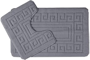 EDS Luxury 2 Piece Greek Bath Mat Set Non Slip Ultra Soft Bathroom Mats Water Absorbent Bath Mats Machine Washable Rug Toilet Mat for Bathroom Floor (Charcoal)