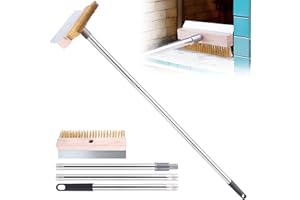 GBKDQQ Brosse de four à pizza avec grattoir en acier, 120 cm, brosse de barbecue en laiton, longue poignée amovible en aluminium, grattoir pour four à pizza avec brosse en laiton, brosse de nettoyage pour