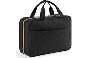 Lifewit Trousse de Toilette Femme Voyage, Grande Trousses de Toiletry a Suspendre, Vanity Voyage avec Crochet, Pochette Maquillage avec 4 Transparent Compartiments, Moyen, Noir