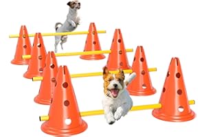 PawHut Dog Agility Equipment Set, Portable Pet Jump Training Kit for Eight Cones, Eight Poles with Carry Bag, Four-Piece Adjustable Height Jumping Obstacles, Orange