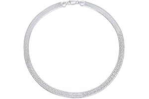 BLING JEWELRY Flexible Reversible Flat Greek Key Design.925 Sterling Silver Herringbone Necklace Collar or Bracelet For Women Nickle-Free Made in Italy 16, 18 Inch