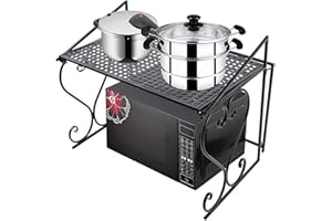 WANWANPER Mikrowellenhalter, Küchenregal, Mikrowelle Regal, Bäckerregale, Schwerlast Mikrowellen Ständer, 2 Ebenen Mikrowellenständer Küchenablage Mikrowelle Halter für Küche und Arbeitsplatte (Schwarz)