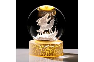 Arikyrist 80mm Crystal Ball 3D Wolf and Moon Figurine Gifts for Women Men Wolf Globe with LED Warm Light Home Ornament Collectible Paperweight