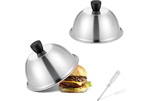 Joyfair Cheese Melting Dome, 6 Inch Stainless Steel Basting Cover Set of 2, Small Metal Steaming Cover Grill Lid for Indoor & Outdoor Flat Top Griddle Teppanyaki Cheese Burger, Dishwasher Safe