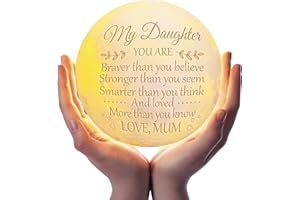 Funnli Daughter Gifts, Birthday Gifts for Daughter, Engraved Moon Lamp 3D Printed LED Moon Night Light with Wooden Stand Touch Control,Graduation Christmas Gifts for Daughter (to Daughter from Mum)