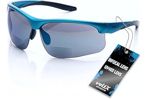 voltX 'ULTIMATE SPORTS' Bifocal Safety Glasses (Blue Frame, Blue Mirror Lens +1.5 Dioptre) - Anti Fog Coated UV400 lens - Adjustable nosepiece - Microfibre Carry Bag