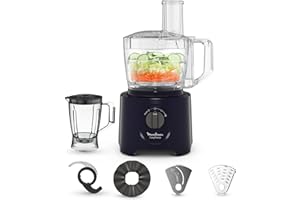 Moulinex Easy Force, Robot Cuisine Multifonction Compact 3L, 800W, 2 Vitesses + Pulse, 25 fonctions, 6 accessoires, Blender, Râpes, Bleu, FP247810