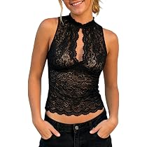 【yo BIOTOP】lace sleeveless top Betrodi Women Keyhole Lace Top Mock Neck Sexy Cutout Sheer Tank