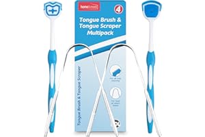SOL 4pk Tongue Brush and Scraper Multipack, Stainless Steel Metal Tounge Cleaner for Adults, Tough Tung Scrapper, Reduces Bad Breath, Removes Bacteria, Easy to Use for Enhanced Oral Health Hygiene