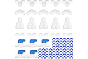 GALDOEP Wasserzulaufleitung Universal Anschluss-Set, 1/4" (6mm) Wasserfilter Fitting, Pack von 25 (Y + T + I + L Typ Combo + Absperrventil)